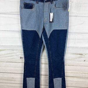 BoohooMAN Blue Two-Tone Bootcut Jeans
